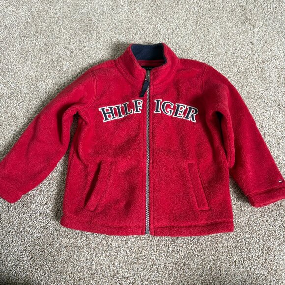 Tommy Hilfiger Red Fleece Zip Sweatshirt Baby Kids Toddler Size 2T Preppy - Picture 1 of 10